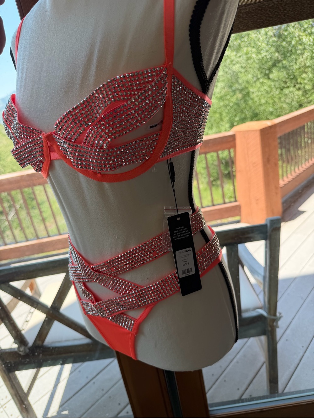 Neon Orange Rhinestone STAR OF THE SHOW Strappy Dance Set NEW NWT fashion nova - Picture 6 of 15